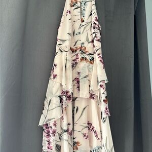 le chateau Cream Floral High-Low Skirt with Pink & Green Accents